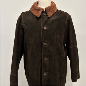 D&G Dark Brown Leather Winter Jacket with Fur Collar, Size L